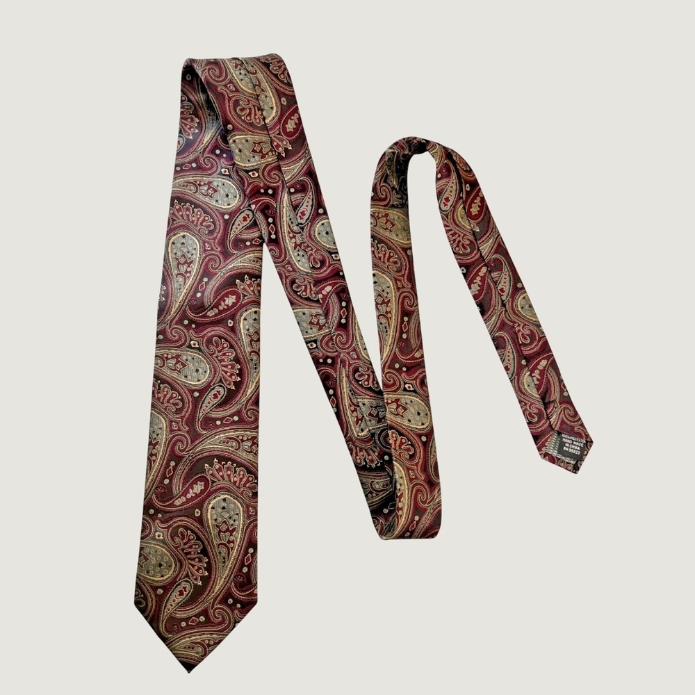 Bergamo New York Tie Mens Burgundy Paisley Classic Formal Polyester Necktie